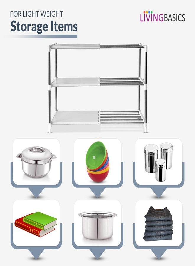 LIVINGBASICS رف تخزين متعدد الأغراض من البلاستيك من ليفينج بيسكس للمطبخ/الملابس/رف الكتب/حامل الأحذية (3 طبقات، رف أبيض متعدد الأغراض) - Image 4